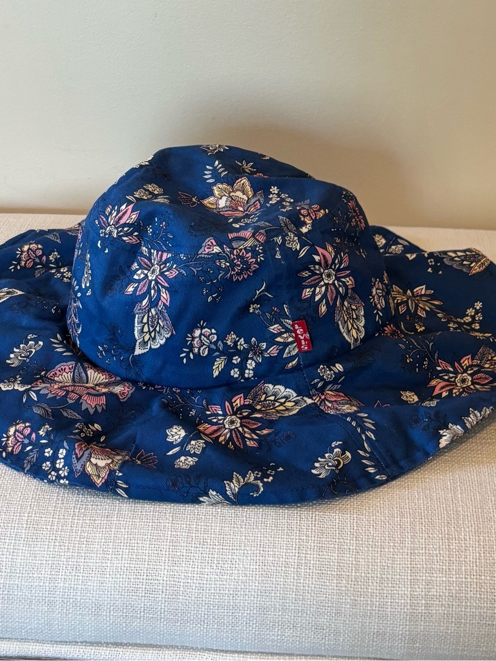 Levi Strauss Navy Floral Bucket Hat with Pink and Cream Accents